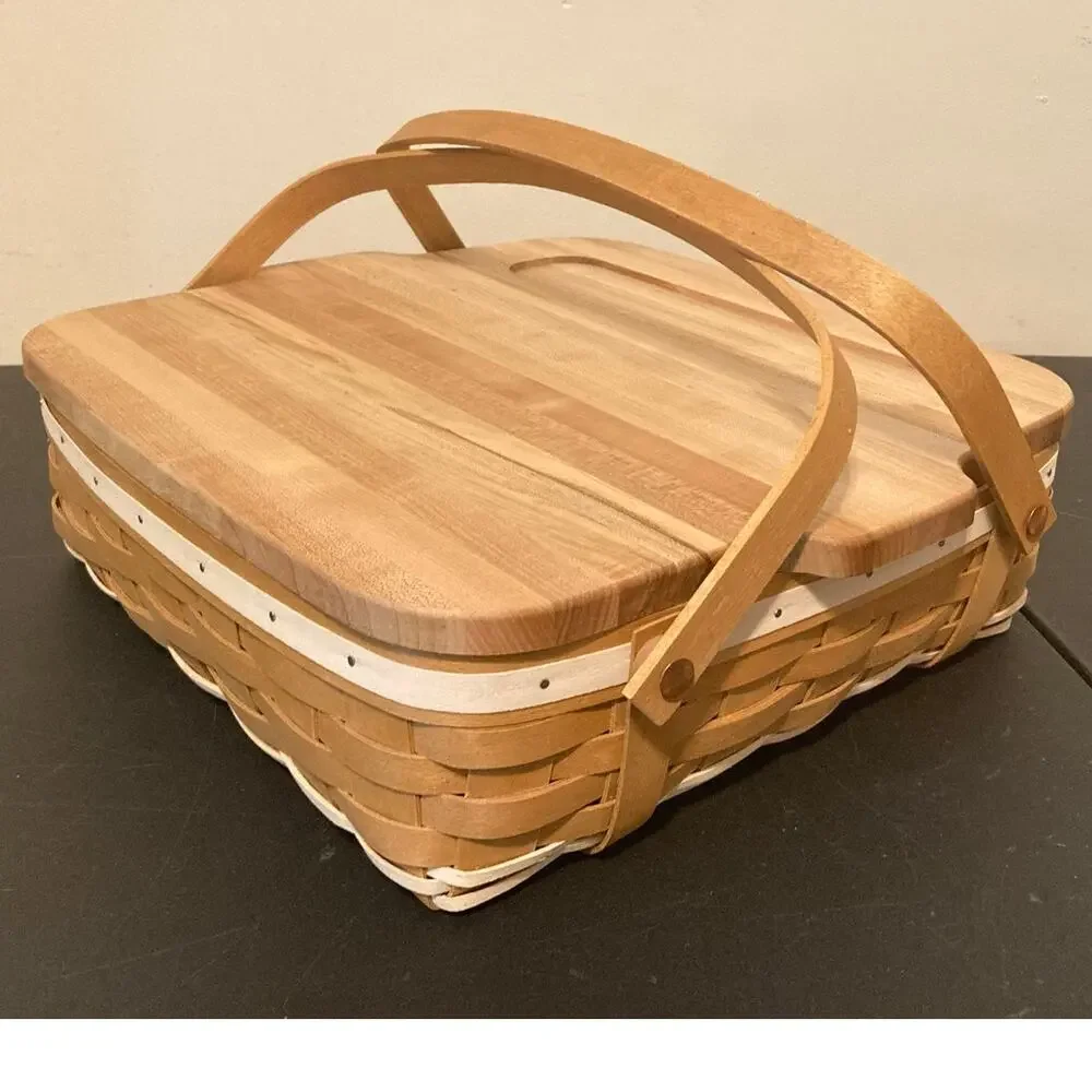 Longaberger 2010 Gourmet Basket with Butcher Block Lid and Protector WoodCrafts
